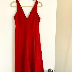 Theory red linen midi dress